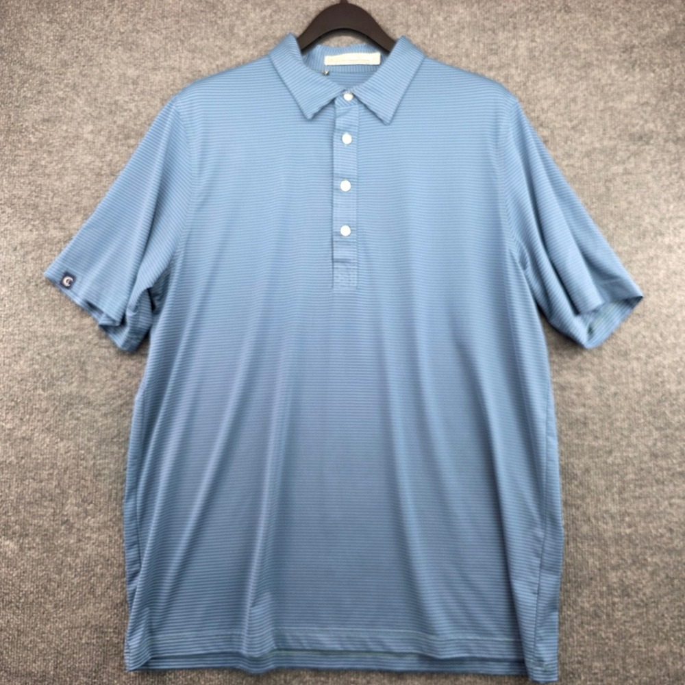Criquet Mens Performance Polo Shirt‎ XL Blue Striped Stretch Golf Short Sleeve